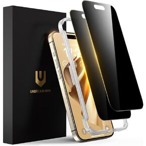 UNBREAKcable Privacy Screen Protector for iPhone 15 Pro Max, Full Coverage Shatterproof Tempered Glass [True 28°Anti Spy] [9H Hardness] [Installation Frame] Private Protector for iPhone 6.7"-2 Pack