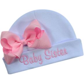 Baby Sister Embroidered Infant Hat with Grosgrain Bow