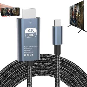 HDMI Adapter USB Type C MHL Cable Braided 4K HD Video Converter HDTV Cord for Mirroring to Projector Monitor TV Compatible HP Laptop MacBook LG Samsung Note 22 Plus Galaxy S9 S20 S22 S21 Android Phone