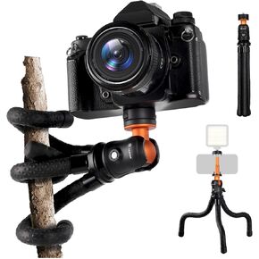 TARION Flexible Phone Tripod Stand - Mini Desk Tripod Stand with Hidden Phone Clamp 1/4" Screw Adapter Stable Portable Multifunctional for Smartphone Camera Vlog Live Stream Travel Selfie Stick MDS-01
