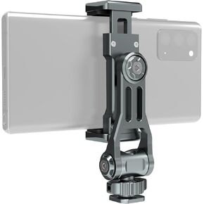 Phone Mount for Camera Hot Shoe, Aluminum Camera Hot Shoe Phone Holder with 2 Additional Cold Shoe Mounts, 360°Adjustable Phone Holder for iPhone 15 Android Sony Canon DJI Ronin Gimbals-Gray