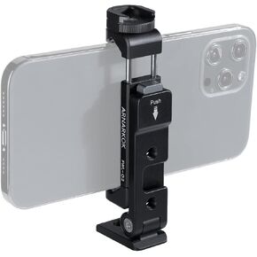 Metal Phone Tripod Mount w 2 Cold Shoes, Vertical, Horizontal & 45 Tilt Angles Tripod Phone Holder Compatible w iPhone 15 14 13 12 Smartphone Holders Video Live Vlogging Streaming Rig
