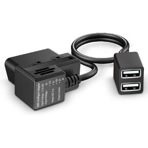 OBD Constant Power Cable for Dash Camera,Compatible with Garmin Dash Cam,OBDII Adapter Cable with dual USB Interfaces,24 Hours Surveillance/Acc Mode with Low Voltage Protection 11.6-36V to 5V 3A