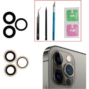3 Pcs/Set Rear Camera Lens Replacement for iPhone 12 Pro, Back Glass Camera Lens Cover Replacement with Pre-Installed Adhesive + Repair Tool Kit, Anti-Lens Scratch & Waterproof(Not for 12 Pro Max)