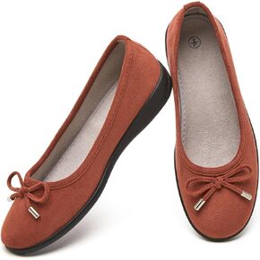 Eydram Womens Ballet Flats with Bowknot,Faux Suede Women's Flats,Round Toe Black Dress Shoes for Women