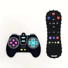 Baby Teething Toy, Soft TV Remote+Game Machine Shape Chew Set Intellectual Development Intellectual Development Educational Toy,Safe Silicone Toddler Infant (Pink (Handle+Remote Control))