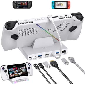 USB C Docking Station for Steam Deck, ROG Ally, Legion Go, Switch, AYANEO, Type-C Gaming Hub with PD Charging 100W, HDMI 2.0 4K@60Hz, RJ45 2.5Gbps, Three USB3.1 10Gbps, and RGB Light