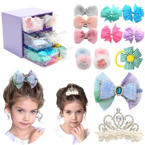 Hair Bows for girls (Pack of 12), Toddler hair accessories, including hair clips with alligator and ponytail elastic hair bands,Can be used as a gift for Girls Toddlers Baby Kids Teen
