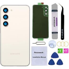 Rear Back Glass Replacement for Samsung Galaxy S23 Plus with Reparing Toolkit and Manual (Cream)