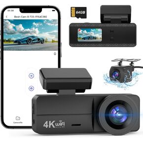 4K Dash Cam Front and Rear, WiFi Dash Cam with 64GB Card, 4K+1080P Dash Camera for Cars, Wireless WiFi Car Camera with App Control, 1.47" Screen DashCam with 24H Parking Monitor,G-Sensor