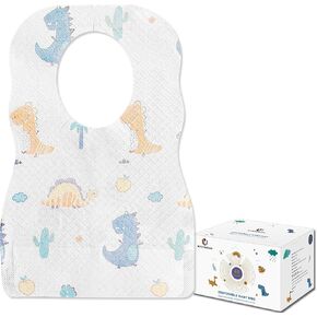60 Count Disposable Baby Bibs Individually wrapped Super Soft Thin Waterproof & Oil-Proof Cute Disposable Placemats for Baby Travel Essentials