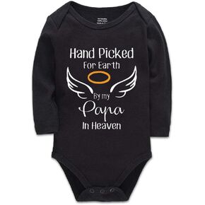 Hand Picked for Earth by My Papa in Heaven Unisex-baby Bodysuit Black Long Sleeve 0-3 Months