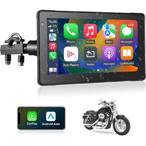 Wireless CarPlay for Motorcycle 7 Inch Touchscreen with Wireless Android Auto, Dual Bluetooth Waterproof Touch Screen Portable Car Play, GPS Navigation via CarPlay/AA for Motorbike, Siri Voice Control