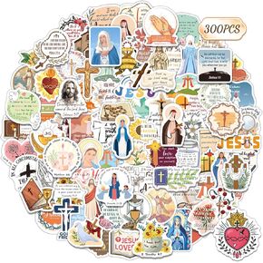 300 PCS Catholic Stickers, Religious Stickers for Water Bottles Laptop Catholic Gifts Supplies for Women Adults Bible Virgin Mary Sacred Heart Sunday Church Jesus