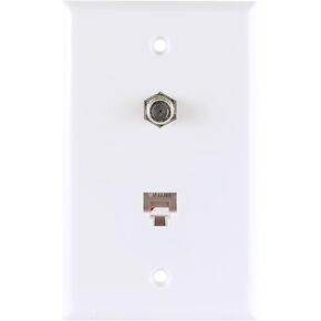UltraPro Telephone and Coaxial Wall Plate, White, 1 Pack, Dual Port, 1 RJ11 Telephone Line, 1 F-Type Coaxial Connector, Single Gang, in-Wall, 52186