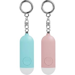 2pcs Rechargeable Personal Safety Alarm for Women Travel 130dB Loud, Self Defense Siren Sound Alarm Keychain, Birdie Alarm with SOS Button and Strobe Light, USB Type-C & Fast Charging (2 Colors)