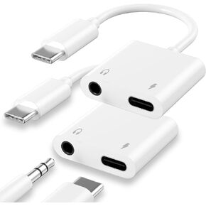 USB C to 3.5mm Headphone and Charger Adapter,iPhone 15 Headphone Adapter,USB C to 3.5mm Aux Audio Dongle+Charge Splitter Headphone Accessories for iPhone15/15Plus/15Pro/15Pro Max/Samsung Galaxy(2Pack)