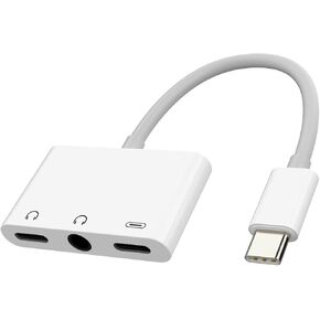 iPhone 15 Pro Max Plus USB-C to 3.5mm Audio Adapter 3 in 1 Dual Type C Aux Splitter Charger Headphone Jack Dongle Cord Compatible for Samsung for iPad 10、Air4/5、Mini6、12.9 Charging Cable CJJ0182-