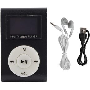 Portable mini MP3 music player with LCD screen MP3 with sports back clip with memory card slot, shipping includes USB cable and wired headphones (Black)
