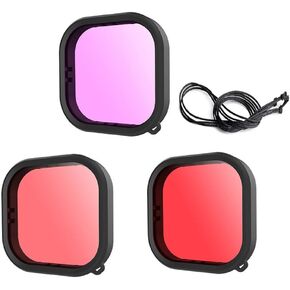 Dive Filter for GoPro Hero 12/11/10/9 Black Waterproof Action Camera, Color Correction Lens Filter GoPro for Underwater Video/Photography, GoPro Dive Kit Diving Snorkeling, GoPro Accessories