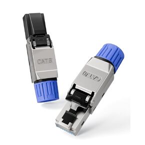 VCELINK Cat8 Toolless RJ45 connector, Gold Plated Tool Free Cat 8 Connector, Shielded Ethernet Plug for Cat8/Cat7 Ethernet cable, 22AWG to 24AWG, 40Gbps, 2 Pack