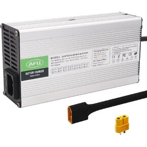 29.4V 15A Li-ion Battery Charger Silver Aluminum Case Fully Automatic for 7S 24V Lithium Battery Pack with XT60 Male Plug