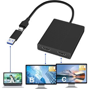 RGEEK HDMI Splitter Extended Display for Dual Monitor - Display 3 Separater screens-USB 3.0 or USB C to HDMI Adapter, Supports dual 4K@60Hz outputs for Windows,Mac OS M1 M2
