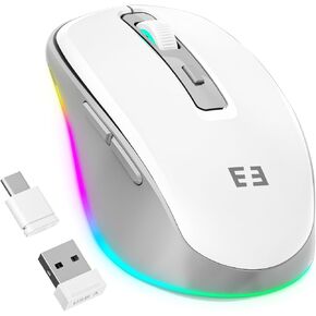 seenda Wireless Mouse, Type C Mouse with Jiggler - Light Up USB C Mouse, USB&Type C Receiver, Build-in Jiggler Mover Compatible with MacBook,iPad,Windows Tablet/Laptop/Computer, White&Grey