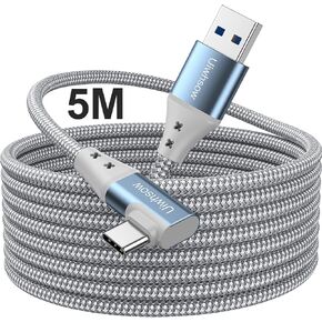Link Cable 16ft, USB3.0 to USB Type C Cable Braided 90 Degree with 5Gbps Fast Data Transfer USB C Charging Cable for Oculus Quest 1/2, Virtual Reality Headset, Gaming PC