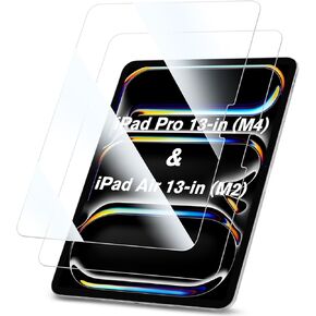 Fintie 2-Pack Screen Protector for iPad Pro 13-inch (M4) 2024 / iPad Air 13-inch (M2) 2024, HD Clear 9H Tempered Glass Film with Face ID & Apple Pencil Pro Compatible, Anti Scratch & Case Friendly
