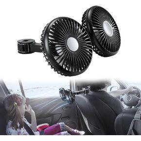 Car Fan for Backseat, [360° Rotatable][3 Speeds] USB Powered Dual Head Car Seat Headrest Fan for Car, Baby Pet Car Seat Rear Seat Headrest Fan for Sedan, SUV, RV, Pickup Truck, Golf Vehicles