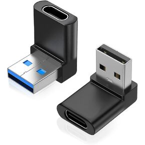 AreMe 2 حزمة الزاوية اليمنى USB A إلى USB C محول، 90 درجة أعلى وأسفل زاوية USB 3.0 ذكر إلى نوع C موصل أنثى لأجهزة الكمبيوتر والكمبيوتر المحمول والأجهزة اللوحية والهواتف