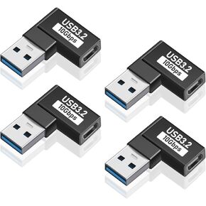 Duttek 90 Degree USB to USB C Adapter (4 Pack), Right Angle USB C to USB 3.0 Adapter, USB 3.2 Male to USB C Female Converter Extender for PC, Laptop, USB A Charger, Power Bank and More