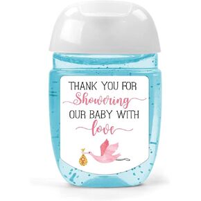 Hand Sanitizer Labels Thank You for Showering Our Little One with Love Stickers, Baby Shower Favor Stickers, Baby Shower Party Favors for Girl.
