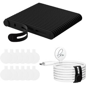32Pcs Nearockle Cable Labels and Silicone Cable Ties Value Cable Management Set, 20 Cable Ties+12 Cord Labels for Electronics, Travel Home Office Desk Wire Organization(Black&White)