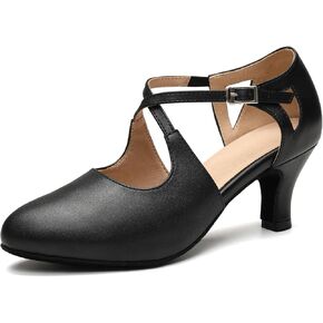 حذاء نسائي مغلق من الأمام للرقص على شكل قاعة الرقص أسود لاتيني عصري فستان السالسا، 5.5 B(M) US in Kuwait