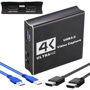 4K 60fps HDMI2.0b USB3.0 UVC3.0 Game Video Capture Card, Loop HDMI 4Kp60 & MIC+Audio, Broadcast Live Stream and Record Grabber Converter YT-W90