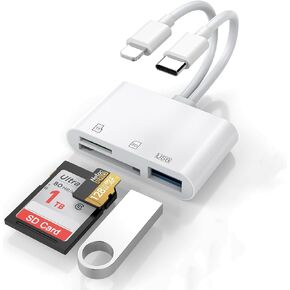 [معتمد من Apple MFi] قارئ بطاقات SD ومحول USB OTG لأجهزة iPhone/iPad، موصل Lightning مزدوج وموصل USB C إلى محول SD/TF مع فتحات بطاقة Micro SD وSD، يدعم SD/Micro SD/SDHC/SDXC/MMC in Kuwait