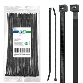 HS Strong Fuel Hose Zip Ties 8 Inch x 3/16" UV Rated Black 100 PCS Cable Zipties 50 Pounds Heavy Duty Self-Locking Strap Ties Automotive,Outdoor Fence Purpose