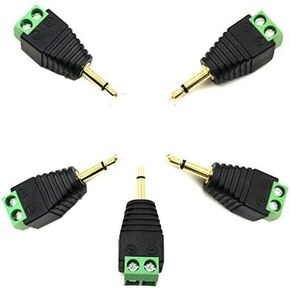 5-pack Gold Plated I/8" 3.5mm TS Mono Male to 2 Pin Screw Terminal Female AUX Headphone Balun Connector Converter Adapter (3.5mm Male)