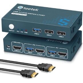 HDMI KVM Switch USB 3.0، 2 في 1 مخرج 4K@60 هرتز Kvm Switch، لجهازي كمبيوتر مشاركة شاشة واحدة 1 مجموعة لوحة مفاتيح وماوس USB 3.0 Kvm Switch، زر التبديل، مع 2 USB و2 كابلات HDMI in Kuwait