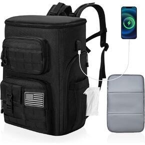 حقيبة حفاضات للأب، حقيبة ظهر للحفاضات العسكرية، حقيبة كبيرة لحفاضات الأطفال للرجال مع حصيرة تغيير الحفاضات وأشرطة بمنفذ شحن USB لعربة الأطفال وجيب معزول in Kuwait