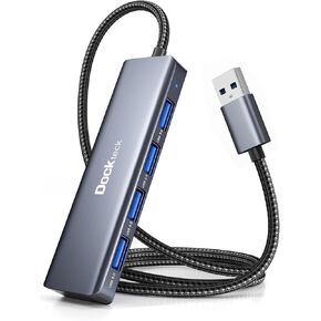 USB Hub, Dockteck 4-Port USB 3.0 Splitter, Aluminum 2ft USB Extender Compatible with MacBook,XPS, Surface Pro,Mac Mini/Pro, iMac, Mouse, Keyboard, Flash Drive, HDD,Camera, and More