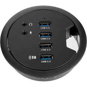 WDX Grommet Hole in Desk USB 3.0 4 Port Hub/BC 1.2 USB Charger with 5V/2A Power Adapter for iPad/Tablet and iPhone/Smart Phones(AC Power Supply Included)