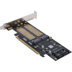 Cablecc PCI Express PCI-E 3.0 & Dual SATA to NGFF NVME MSATA M-Key B/M-Key SSD Card Adapter 3in1