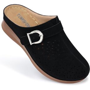 TEMOFON Womens Clogs Slip on Mules: Closed Toe Sandals Women - Summer Wedge Comfortable Shoes