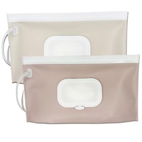Wipe Dispenser,2-Pack Portable Refillable Wipe Container,Reusable Travel Baby Wipes Dispenser, Waterproof and Dustproof(Blush pink & Cream)