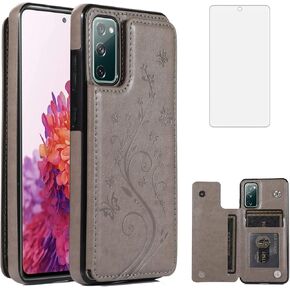 Phone Case for Samsung Galaxy S20 FE 5G/S20 Fan Edition with Tempered Glass Screen Protector Card Holder Wallet Cover Stand Flip Leather Cell Accessories Glaxay S20FE S 20FE FEcases 2020 Women Purple