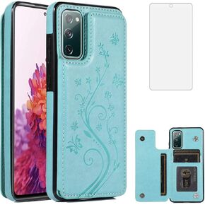 Phone Case for Samsung Galaxy S20 FE 5G/S20 Fan Edition with Tempered Glass Screen Protector Card Holder Wallet Cover Stand Flip Leather Cell Accessories Glaxay S20FE S 20FE FEcases 2020 Women Purple