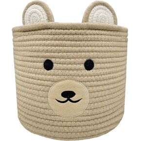 Bear Basket for Nursery, Baby Shower Basket, Baby Baskets for Storage, Kids Toy Basket and Laundry Basket, Storage Basket for Children Plant Basket Gift Indoor Corner 10" D x 8" H (Light Khaki)